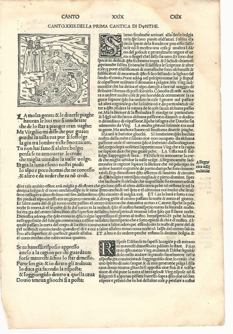 1507 Leaf Dante Divine Comedy from Inferno w/ Woodcut (1 of 2)