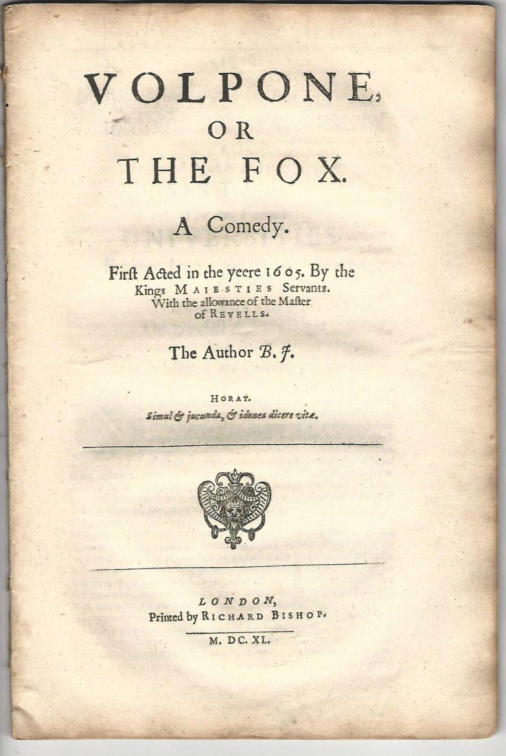 1640 Ben Jonson Play Volpone or The Fox (1 of 2)