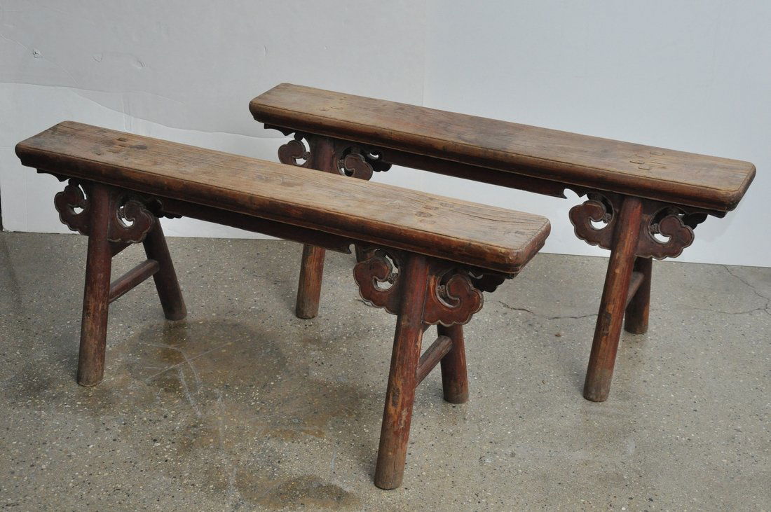 Pair Of Trestle Benches In Original Patina With Traces (1 of 7)