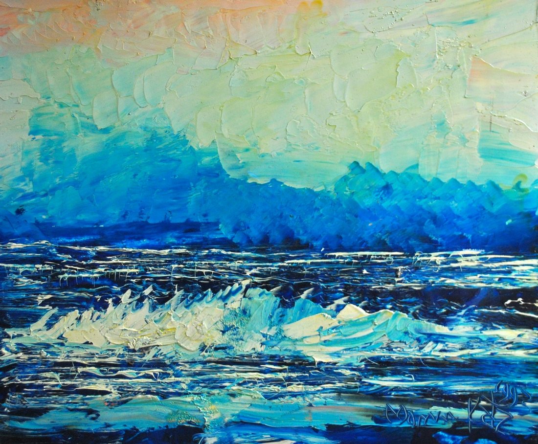 Crashing Waves Seascape at Sunrise: According to the Guinness Book of World Records, the offbeat artist Morris Katz is the world’s fastest and most prolific painter. Over a career of six decades, Polish-born Katz used toilet paper and