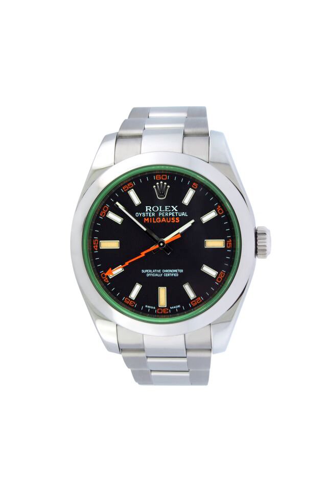 Mens Rolex Stainless Steel Green Glass Milgauss Watch (1 of 1)