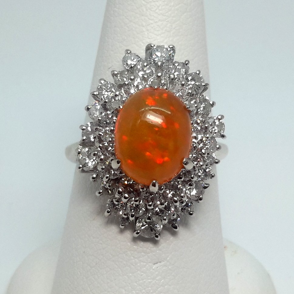 Platinum Diamond and Fire Opal Ring (1 of 4)