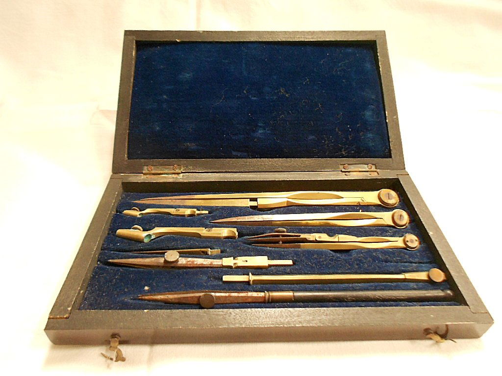Brass Drafting Instruments in Wood Case (1 of 4)