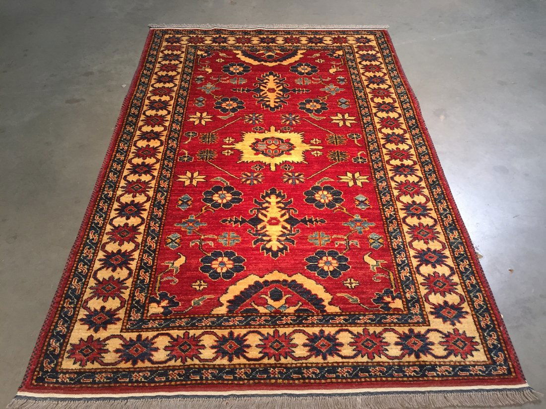 4X6 Authentic Hand Knotted Wool "Kazak" Rug (1 of 6)