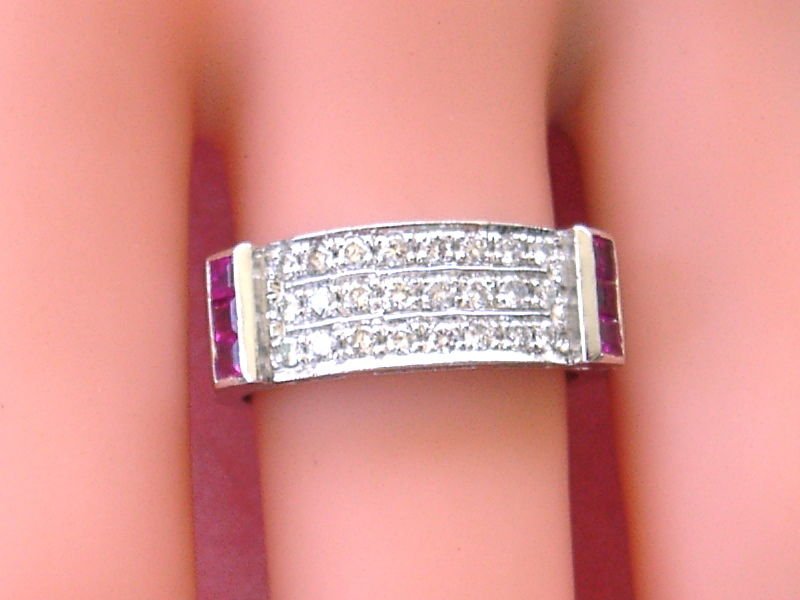 ESTATE ART DECO .60ct DIAMOND .30ct RUBY WHITE 18K GOLD (1 of 4)