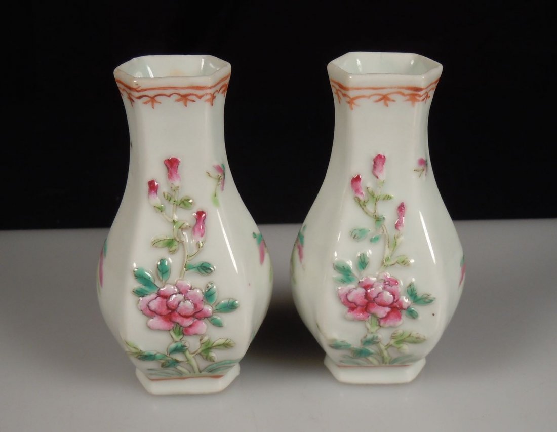 Pair Chinese Porcelain Miniature Famille Rose Vases (1 of 7)