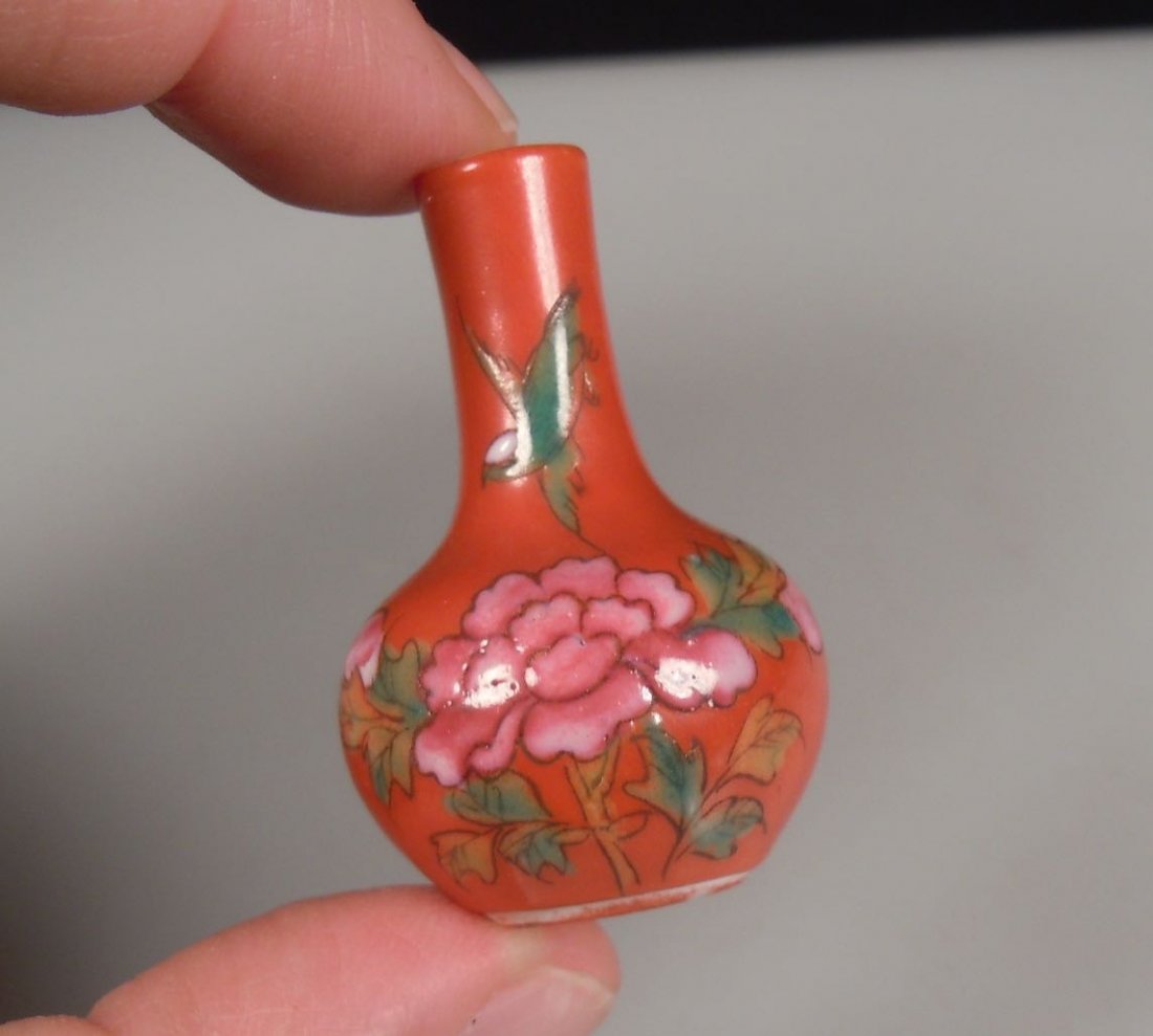 Chinese Porcelain Miniature Bottle Vase - Red Glaze (1 of 4)