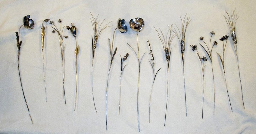 Silver Flower Bouquet of Handmade Silver Flowers: This is a bouquet of 15 stems of silver flowers that were made in Italy. I am not familiar with the maker's markings for Buccellati but I have has several clients tell me that these are indeed Buccell