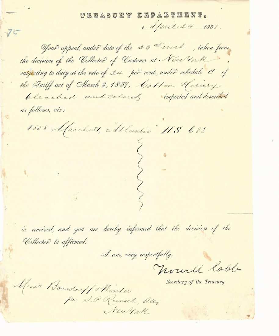 Thomas Howell Cobb Signed Document Founder Confederacy (1 of 1)