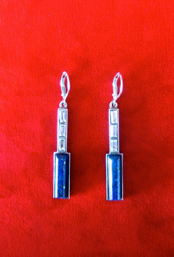 Pair of Deco Sterling Silver - Lapis Lazuli - & (1 of 2)