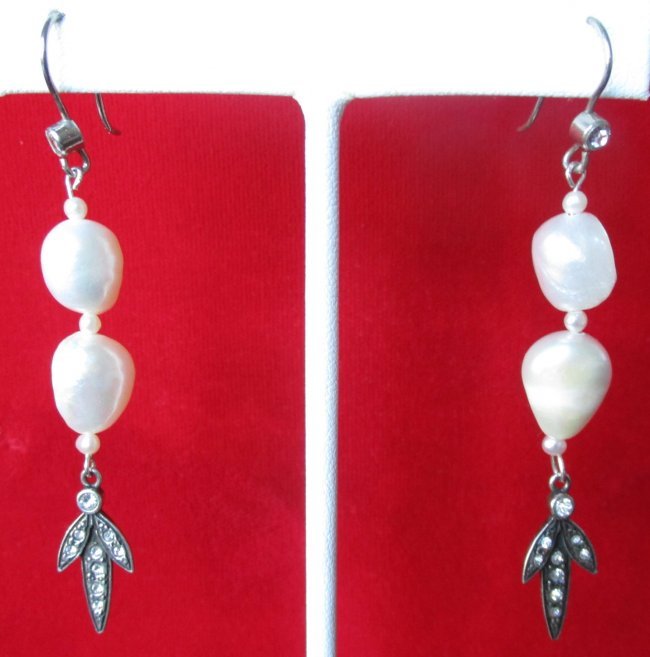 Pair of Antique Baroque Pearl Earrings With Sterling (1 of 2)