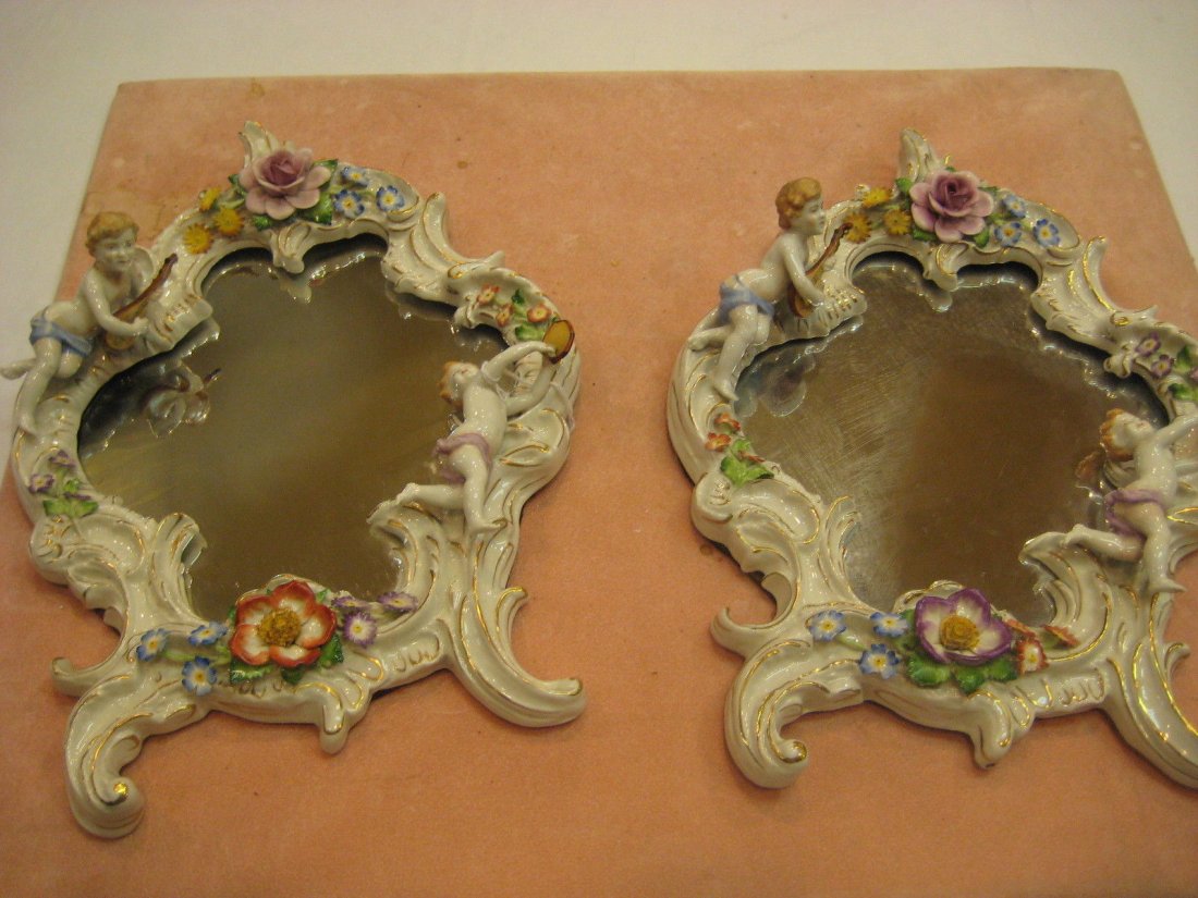 Pair of German Meissen Style Porcelain Small Mirrors (1 of 4)