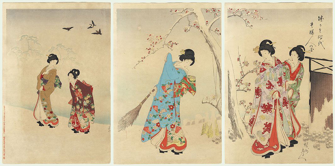 Viewing Plum Blossoms, 1891  Original Chikanobu (1838 (1 of 3)
