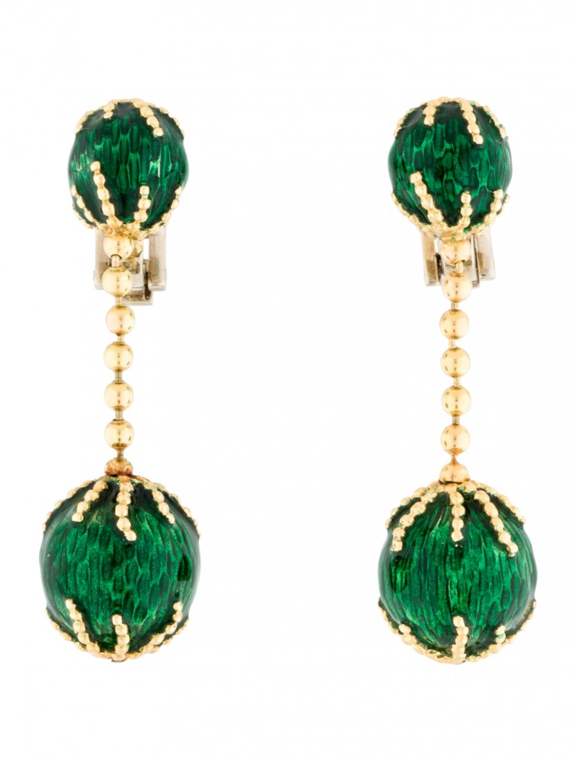 Cartier Vintage 18K Green Enamel Drop Earrings (1 of 3)