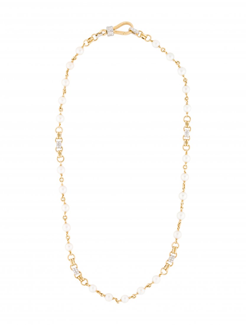 Pomellato Vintage Pearl and Diamond Station Necklace (1 of 2)