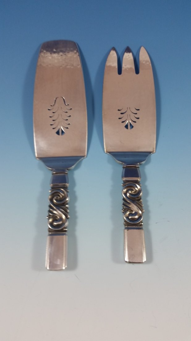 Scroll by Jensen Sterling Silver 2 Piece Fish Set (1 of 4)