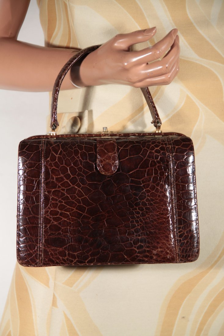VINTAGE Italian 1960s Brown TURTLE Skin Leather HANDBAG (1 of 8)