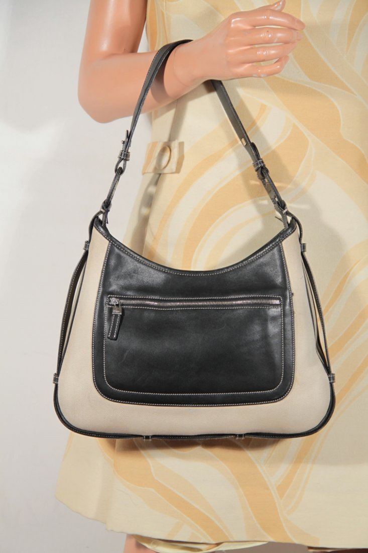 SALVATORE FERRAGAMO Italian Canvas & Black Leather HOBO (1 of 10)