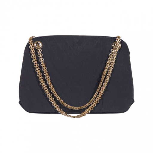 Chanel Vintage Blue V Quilted Fabric Handbag Purse Tote