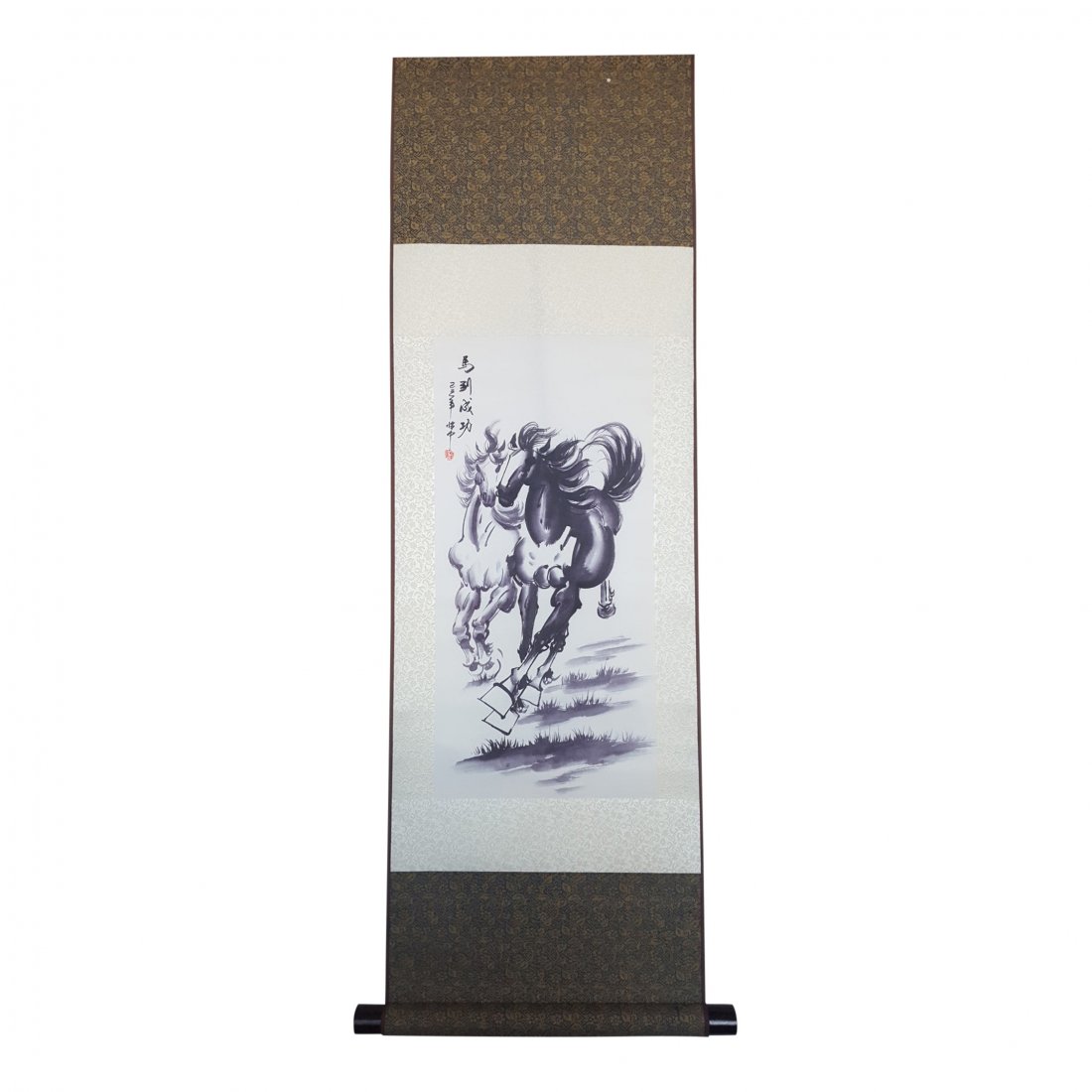 Chinese Silk Scroll, Two Horses (1 of 3)