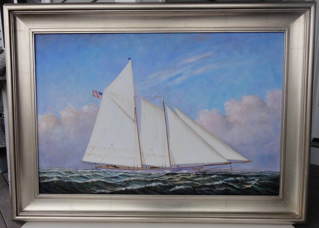 Schooner Ship, Oil Painting by D. Tayler (1 of 7)