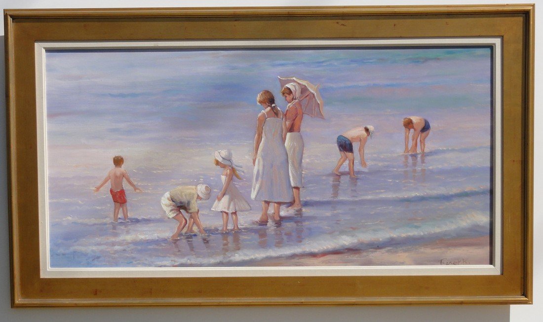 Day at the Beach, Framed Original Oil Painting by (1 of 5)