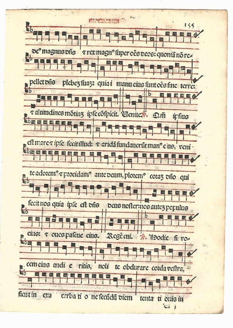 1567 Catholic Hymnal Leaf: 1567 printed hymnal leaf in red and black from Sacerdotal ad Consuetudinem Sacro Sancte, printed at Venice by Petri Liechtenstein. Fine, measures 6 x 8.5. No Reserve Free shipping for this item within