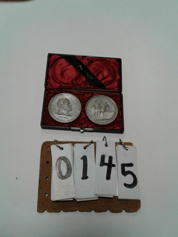 General Ulysses S. Grant Medallion Medals: (2) General Grant 1869-1877 Medallion Medals Post Civil War Medallion - 2 3/8" round Box - 6 1/8" L x 3 1/8" W