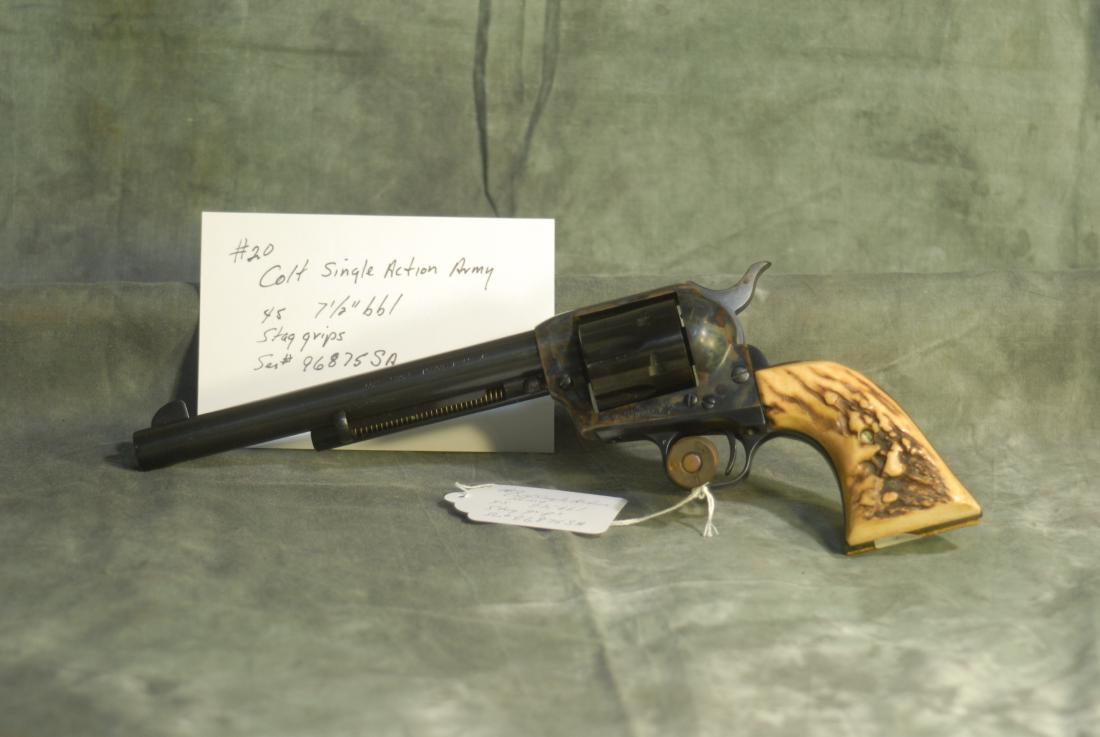 Colt: SAA 2nd Gen Serial #9687SSA .45 7.5" barrel Blue Finish Stag grip