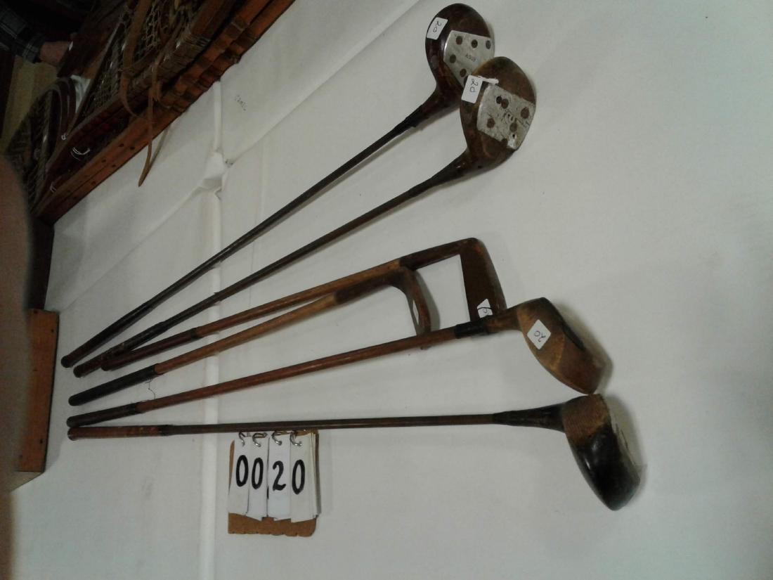 Wood & Metal Golf Clubs: (3) Wood Shaft + Golf Clubs 1-Finalist, 1-Invincible, 1-No Name; (3) Early Metal Clubs marked #A59B, #8K59 & #No Number - vary in size (all sold together)