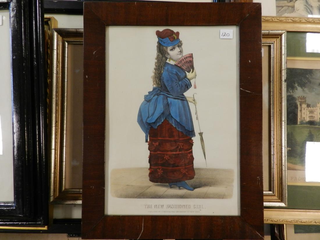 (2)Currier+Ives "Jenny Lind & The New Fashioned Girl": Hand colored lithograph (1)"Jenny Lind" The Swedish Nightingales Greeting to America"(ex cond.)9 1/2"W x 13 1/2"H w/frame 12 1/2"W x 16 3/4"H (2)"The New Fashioned Girl"(ex cond) 9 1/8"W x 13"H w/fram
