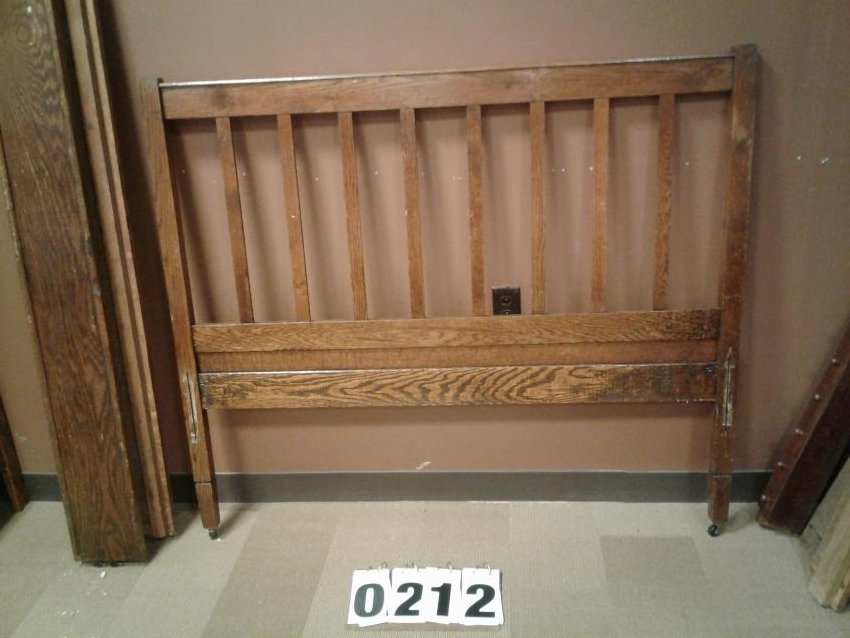 1890s Mission Oak Full Size Double Bed: Full Size oak refinished - finish double bed with rails - headboard 48 1/2"H x 55"W, footboard 32 3/4" x 55 "W