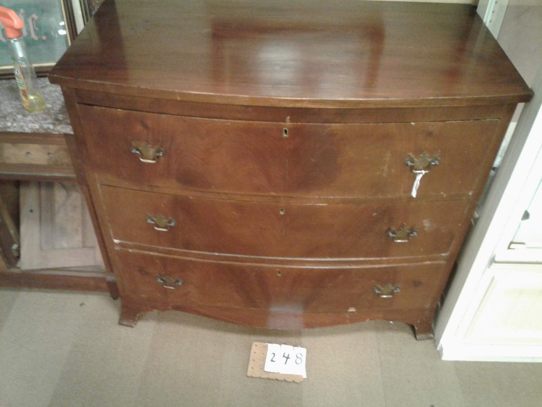 1860's 3-Drawer Hepplewhite Dresser: American 1860's 3 drawer Hepplewhite dresser with French feet 35"H x 39 1/2"W x 21 1/4"Deep