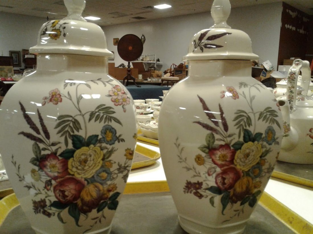 Pair of Covered Jars-Copeland Spode Gainsborough: This rare collection of Copeland Spode Gainsborough Pattern China was collected for 3 generations of Doctors in the 1,000 Islands of N.Y. The condition on almost every piece is in mint, mint condition