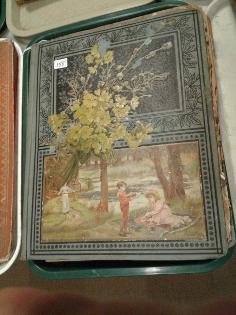 Trade Card 1890s Albums from the Cobleskill Estate: Estate trade card 1890s albums from Cobleskill NY- first time ever for sale (457)cards + flowers 13 3/4"H x 12"W