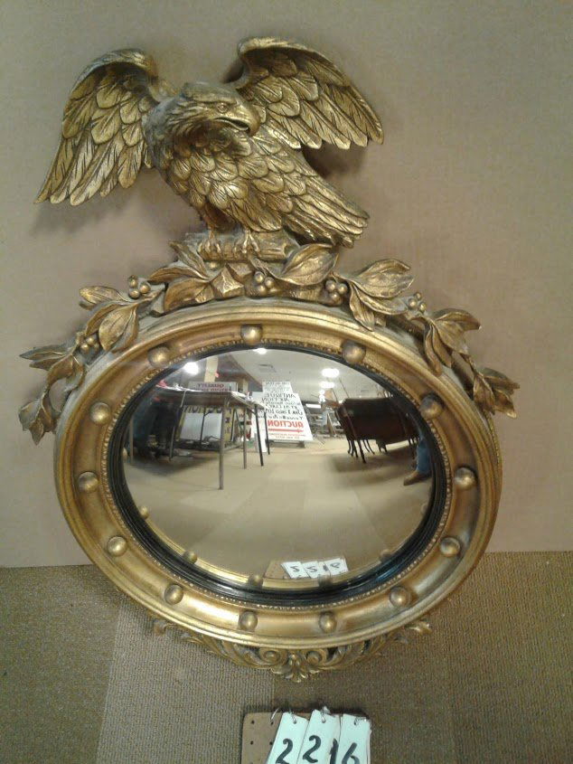 Bridgeport Est. - Eagle Convex 1890-1900 Hanging Mirror: Bridgeport Estate collected - outstanding eagle convex 1890-1900 hanging mirror. In original gold leaf in excellent condition. 32"H x 21 1/2"W x 3 1/4"Deep
