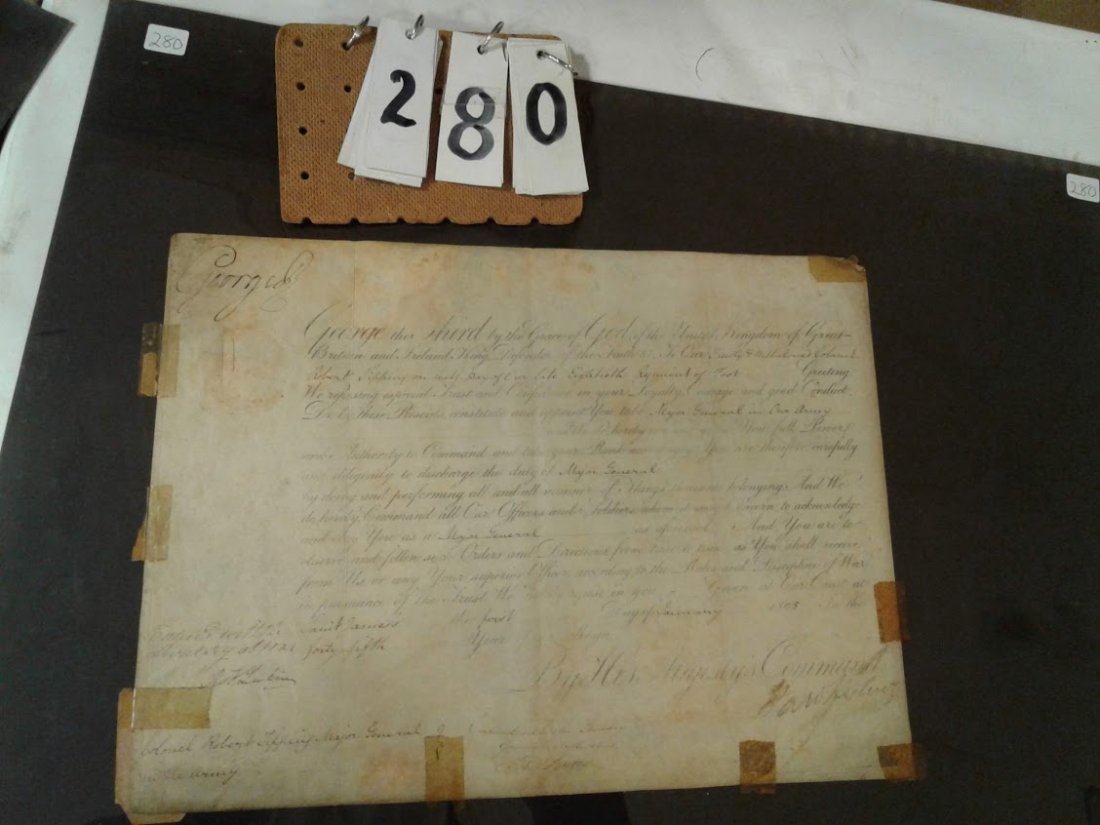 King George III of England Jan. 1805 Military Document: King George the III of England Jan. 1805 Military document to Robert Fipping? 18th Regiment of Foot Promoting him to Major Genera 11 1/2"H x 15 1/2"W