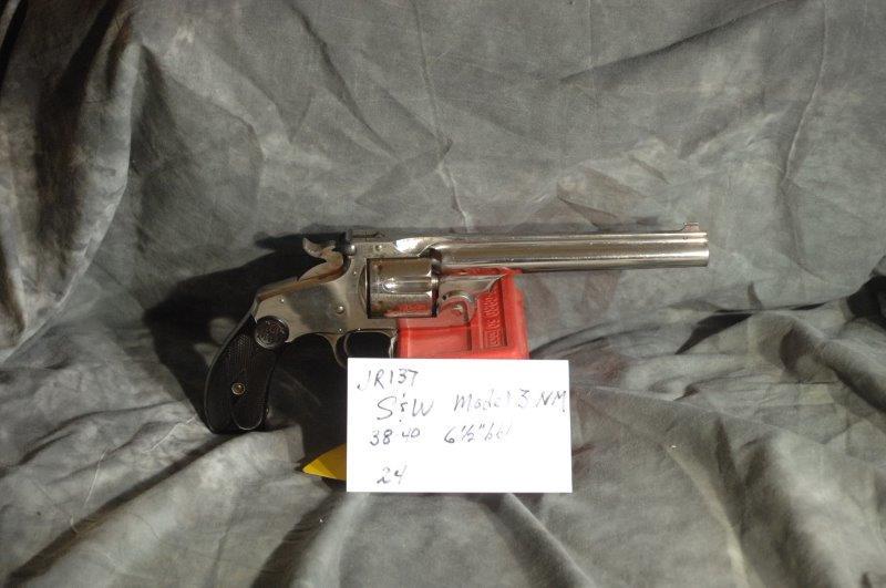 SMITH & WESSON, New Model 3, 32-44 target: 32-44, target, 6.5 Barrel, Nickel, Nickel worn, SerNo--24