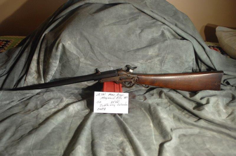MASSACHUSETTES ARMS, Maynard Carbine: 50, 20 Barrel, Blue/Color Case Hardened, Saddle Ring & Bar, Cartouches in tact, slight pitting, SerNo--20098