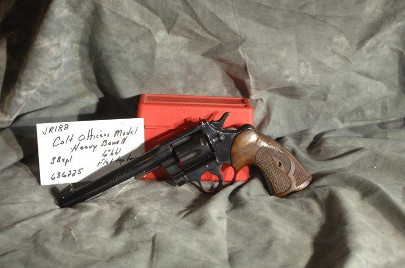 COLT, Officer's Model, Heavy Barrel: 38 SPL, 6 Barrel, Blue, Flat top target, SerNo--636225