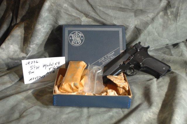 SMITH & WESSON, 59: 9 MM, 4.25 Barrel, Blue, NIB, SerNo--A347747