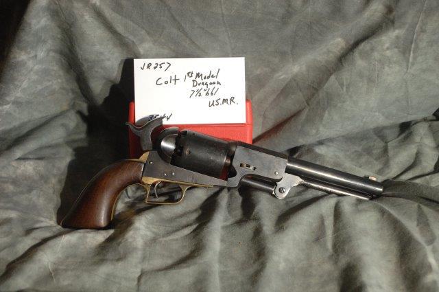 COLT, First Model Dragoon: 44, 7.5 Barrel, Blue with Brass grip frame,slight pitting, worn finish, SerNo--3544