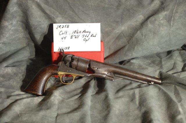 COLT, 1860 Army Revolver: 44, 8 Barrel, Blue, Very worn, some pitting, Standard round cylinder Army, SerNo--140128