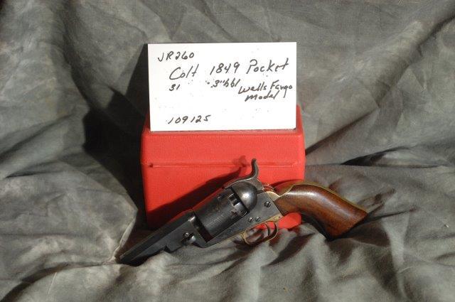 COLT, 1849 Pocket Revolver: 31, 3 Barrel, Blue with Brass Grip Frame, Wells Fargo Model, SerNo--109125