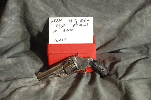 SMITH & WESSON, 38 Single Action, Second Model: 38, 3.25 Barrel, Nickel, 99%, SerNo--101034