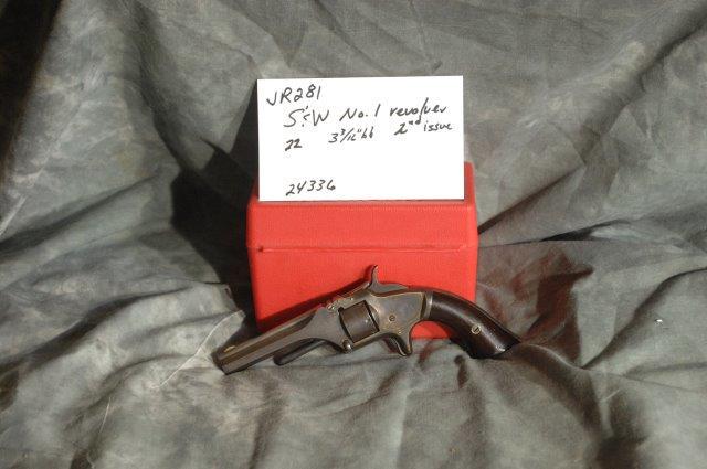 SMITH & WESSON, #1 Second Issue: 22, 3 3/16 Barrel, Blue, Finish worn, Minimal pitting, Second Issue, SerNo--34336
