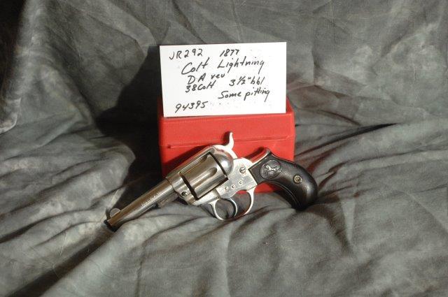 COLT, 1877 Lightning: 38 Colt, 3.5 Barrel, Nickel, some pitting, SerNo--94395