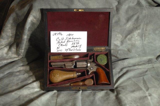 COLT, 1855 Side Hammer (Root) Pocket Revolver: 31, 3.5 Barrel, Blue mostly gone, Model 5, With Box and Tools, SerNo--3597