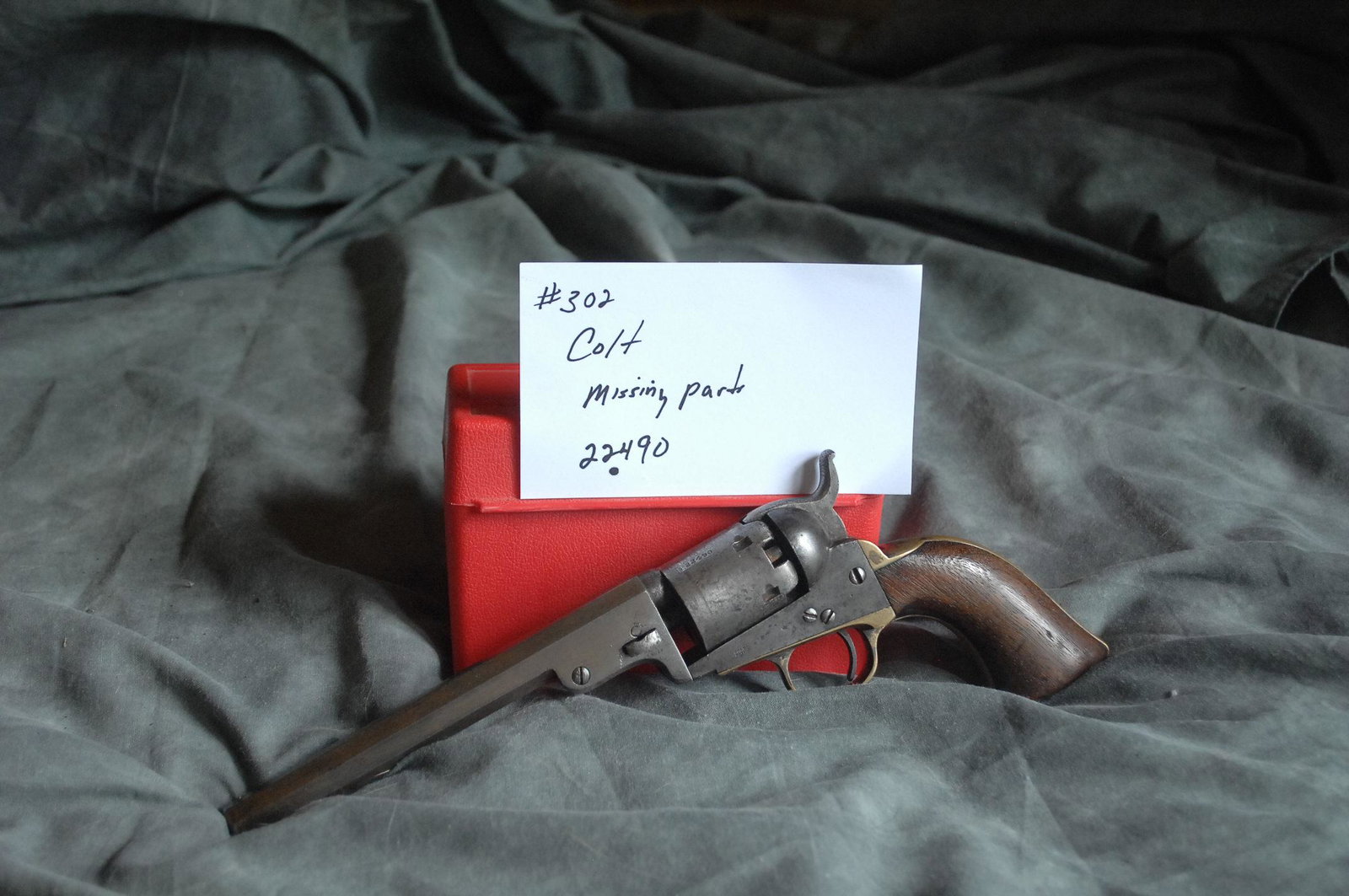 COLT, 1851 Navy: 36 cal, 7 1/2" bbl, missing loading lever assy and barrel lug, ser# 22490