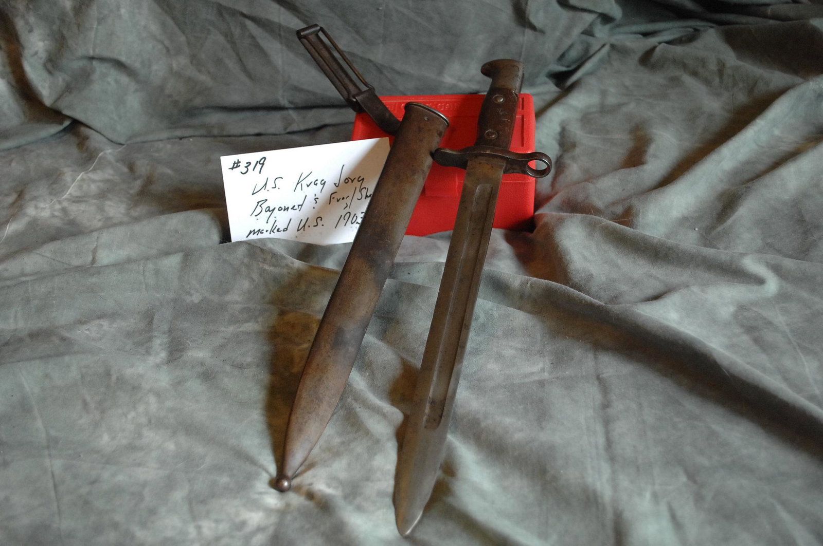 U.S. Krag-Jorg Bayonet: Marked U.S. & 1903, with sheath and frog